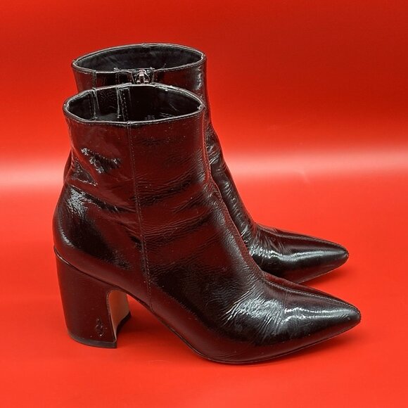 Sam Edelman Hilty Black Crinkle Patent Leather Ankle Booties - Women's Size 6M - Picture 2 of 11